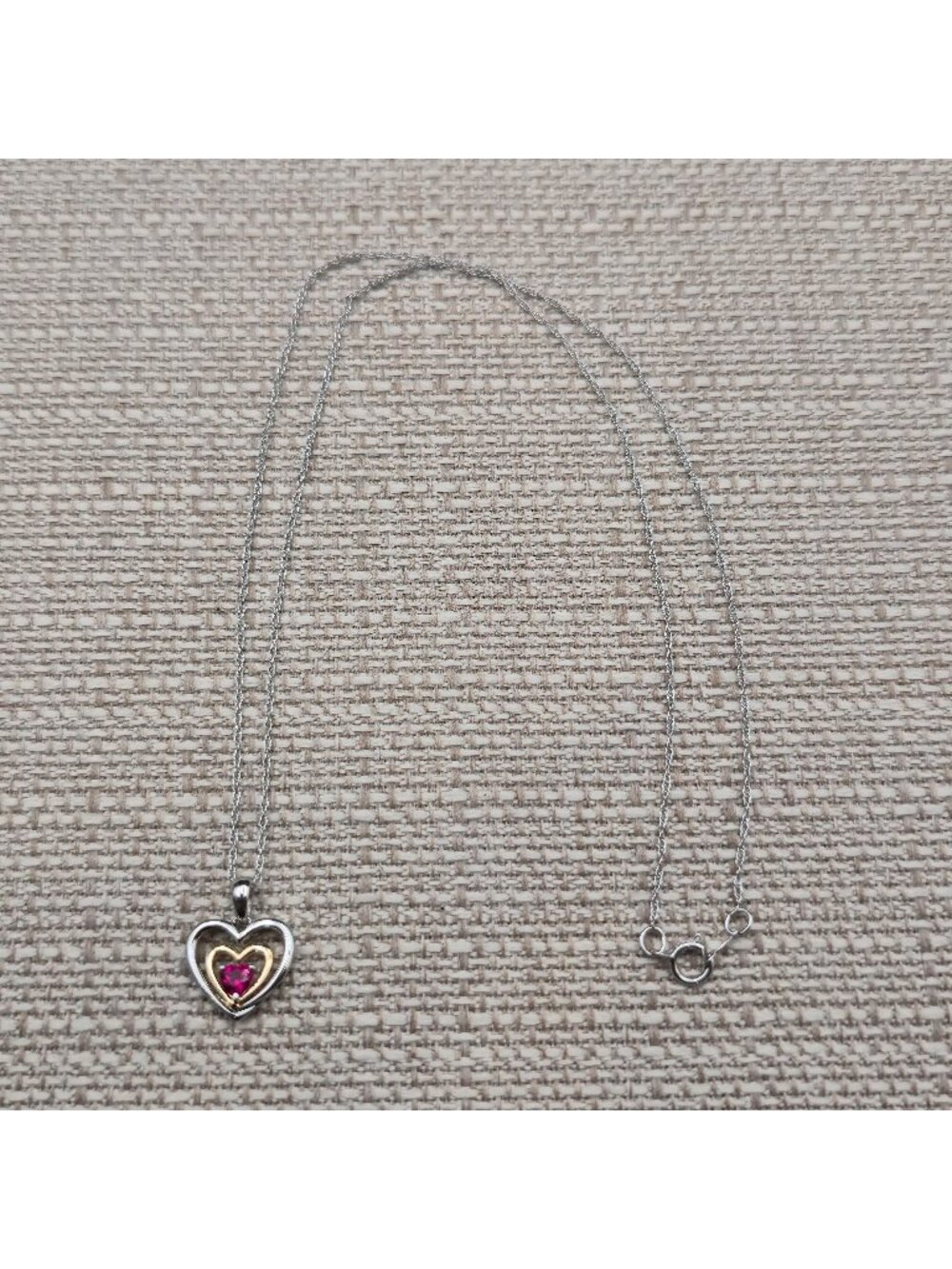 18 Inch Sterling Silver Ruby Gem Open Heart Pendant Necklace A8743